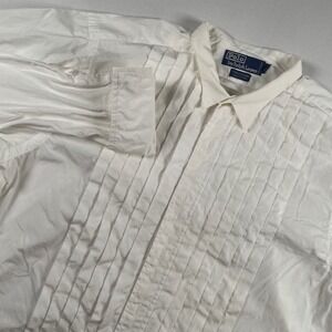 Polo Ralph Lauren Mens Wing Formal Pleated Tuxedo Shirt Stud Front White 16.5 35